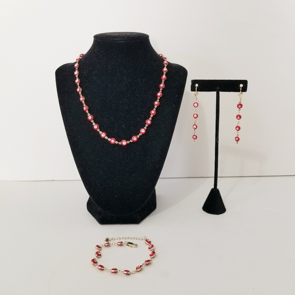 Red Evil Eye Necklace Set. 14K Gold Plated. New - Picture 4 of 5